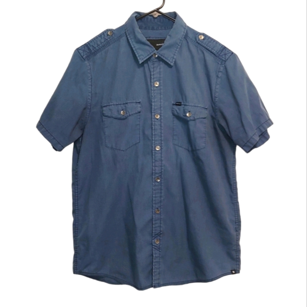 Hurley Men's Short Sleeve Button Down Dark Blue Casual Outdoor Shirt Large